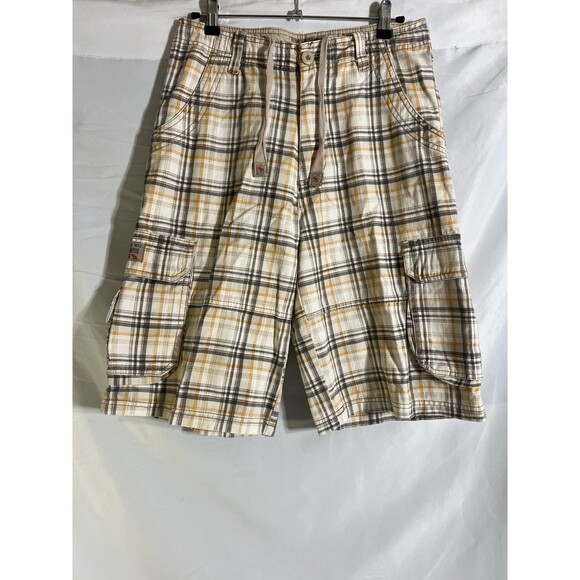 Abercrombie & Fitch Shorts Men's 30 Brown & Yellow Plaid Bermuda Drawstring Logo - Picture 1 of 9